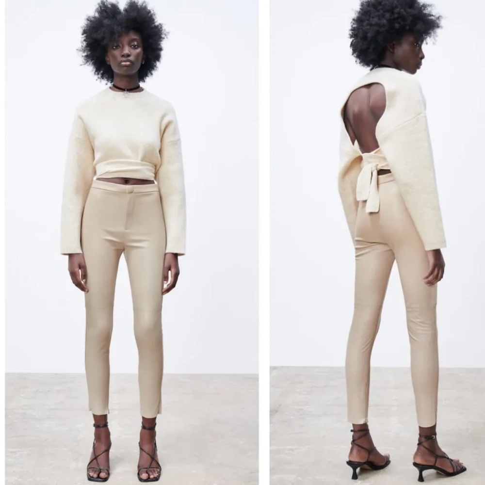 NWOT Zara Beige Faux Leather Leggings size XS